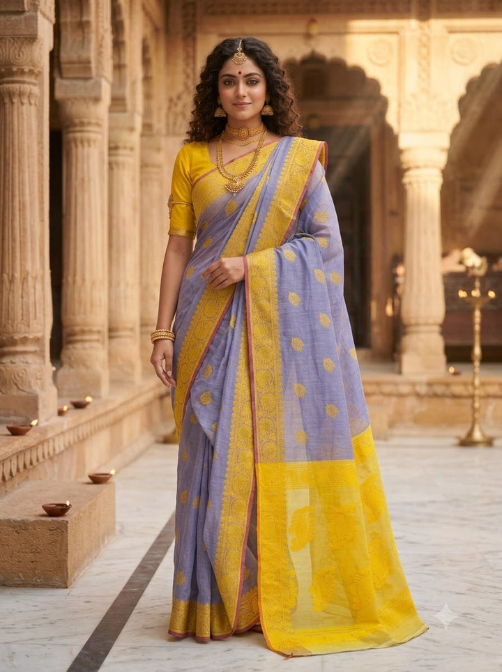 Aabheri Soft Jamdani Saree with Contrast Pallu