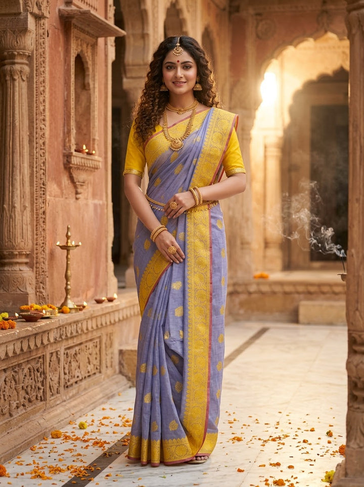 Aabheri Soft Jamdani Saree with Contrast Pallu