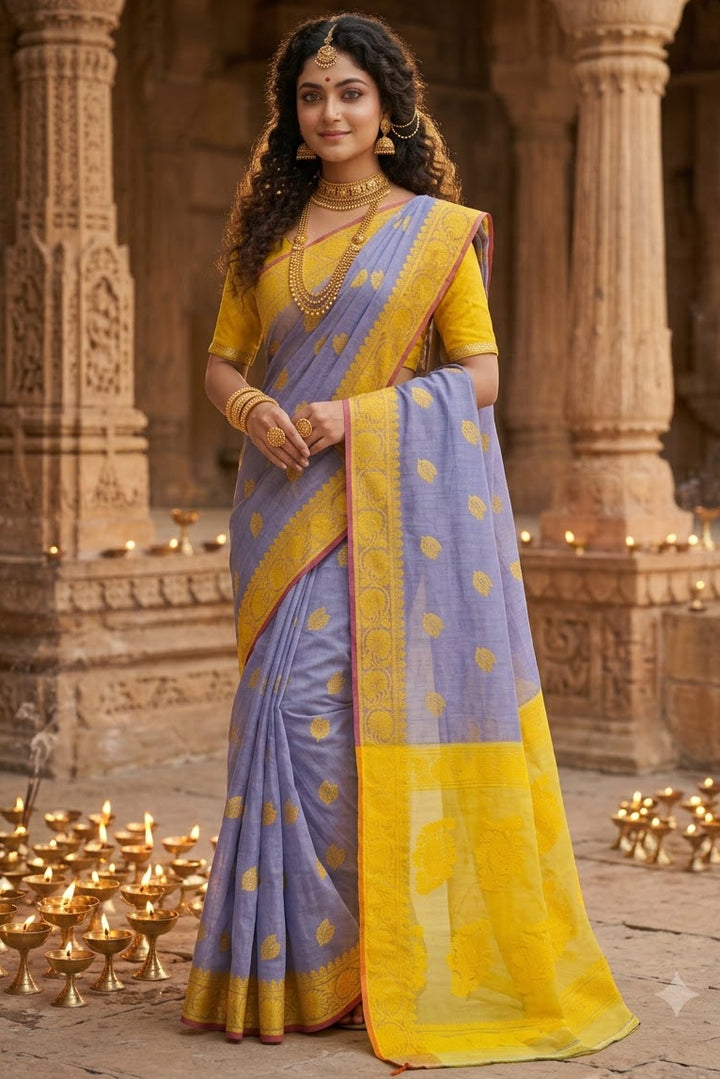 Aabheri Soft Jamdani Saree with Contrast Pallu