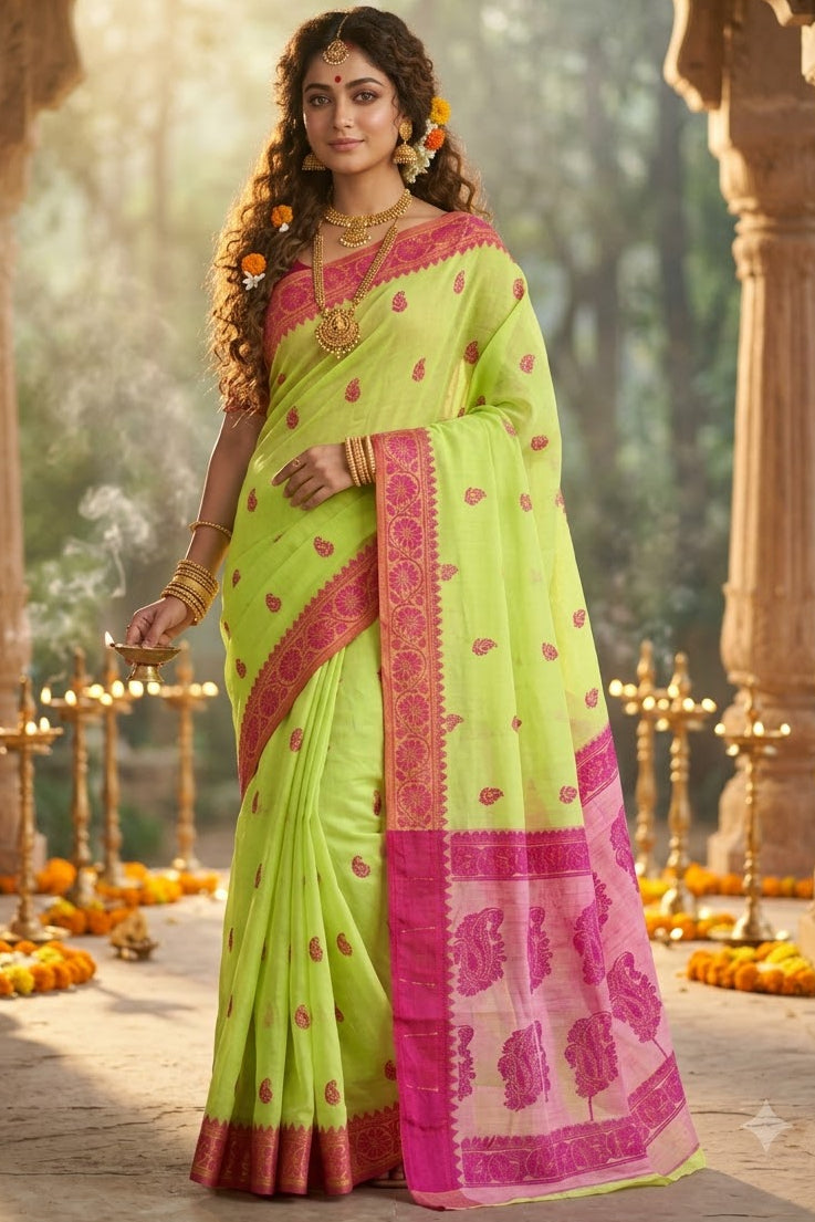 Aabheri Soft Jamdani Saree with Contrast Pallu
