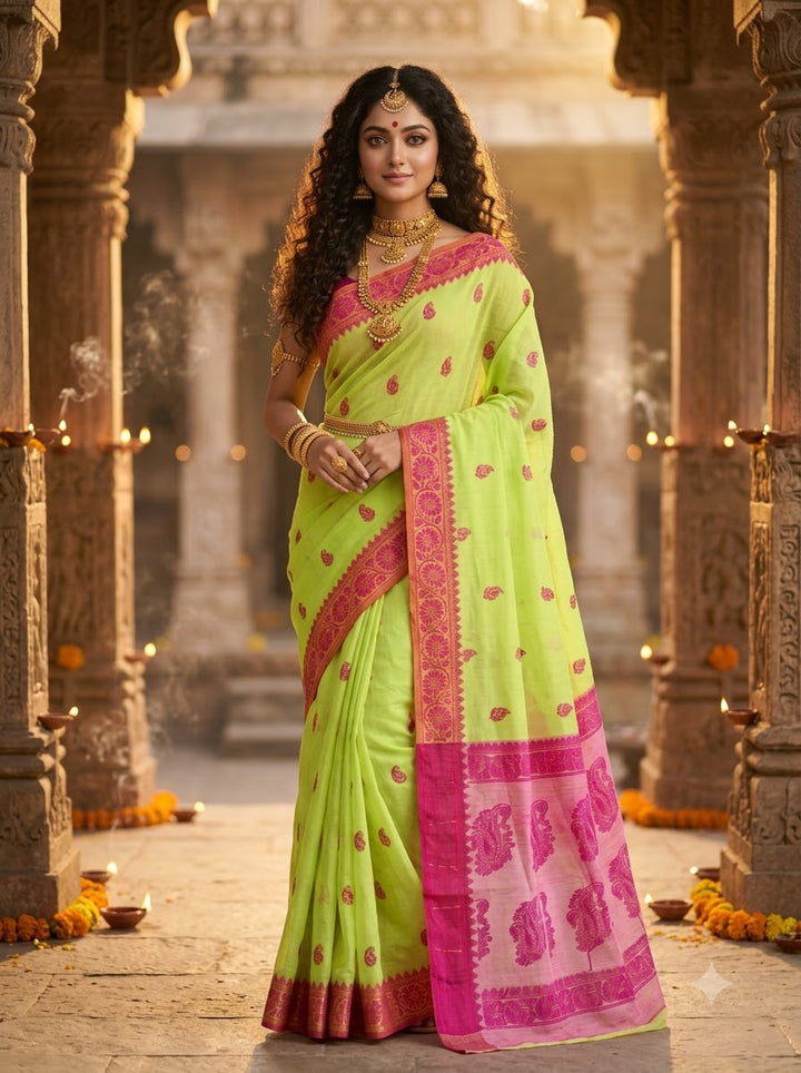 Aabheri Soft Jamdani Saree with Contrast Pallu