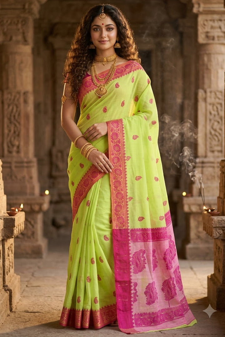 Aabheri Soft Jamdani Saree with Contrast Pallu