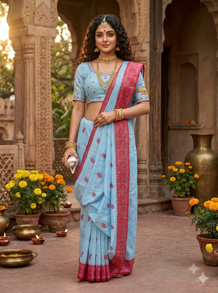 Aabheri Soft Jamdani Saree with Contrast Pallu