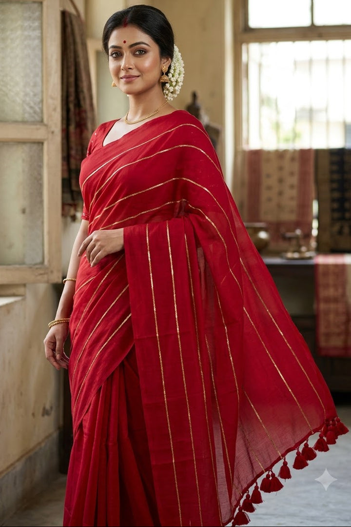 Neel Diganta Mul Cotton Red Saree
