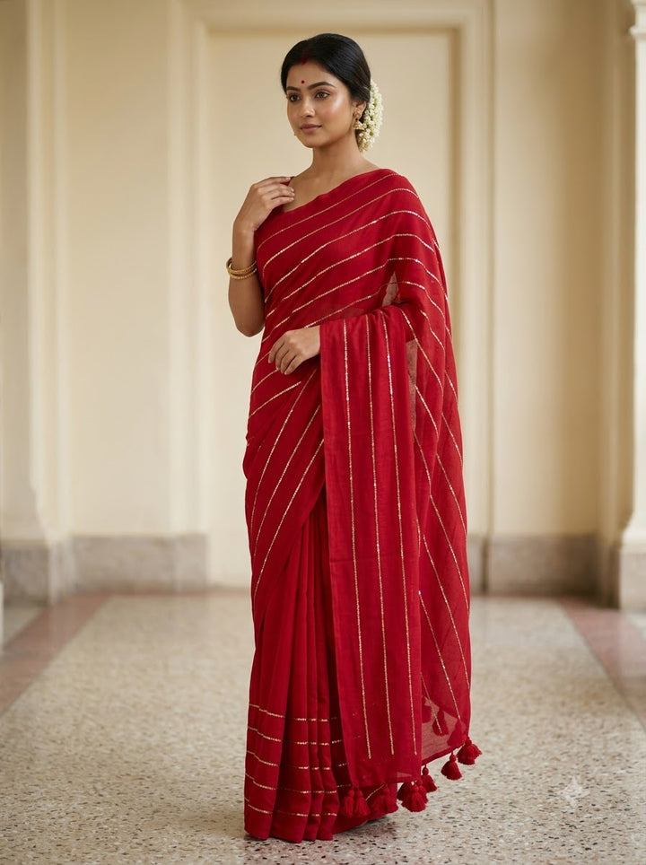 Neel Diganta Mul Cotton Red Saree