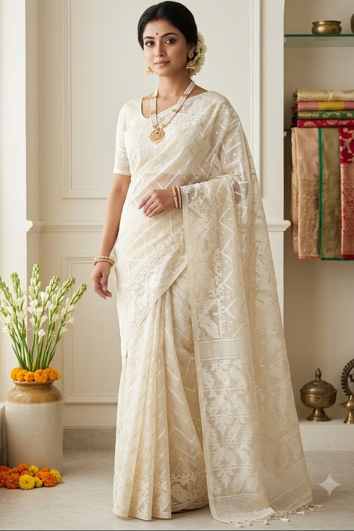 Roddur Rekha – Rays Of Sunlight Jamdani Saree