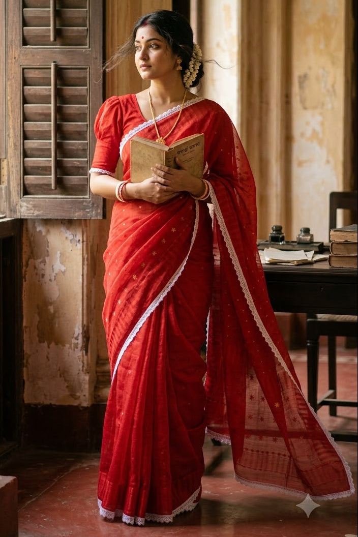 Binodini Bengal Jamdani Saree(Red)