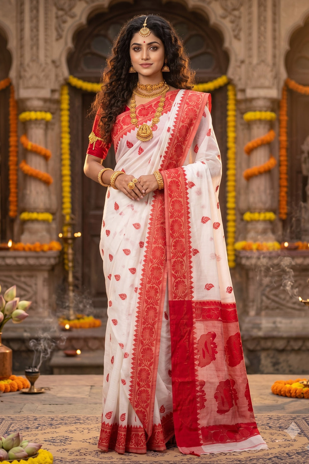 Aabheri Soft Jamdani Saree with Contrast Pallu