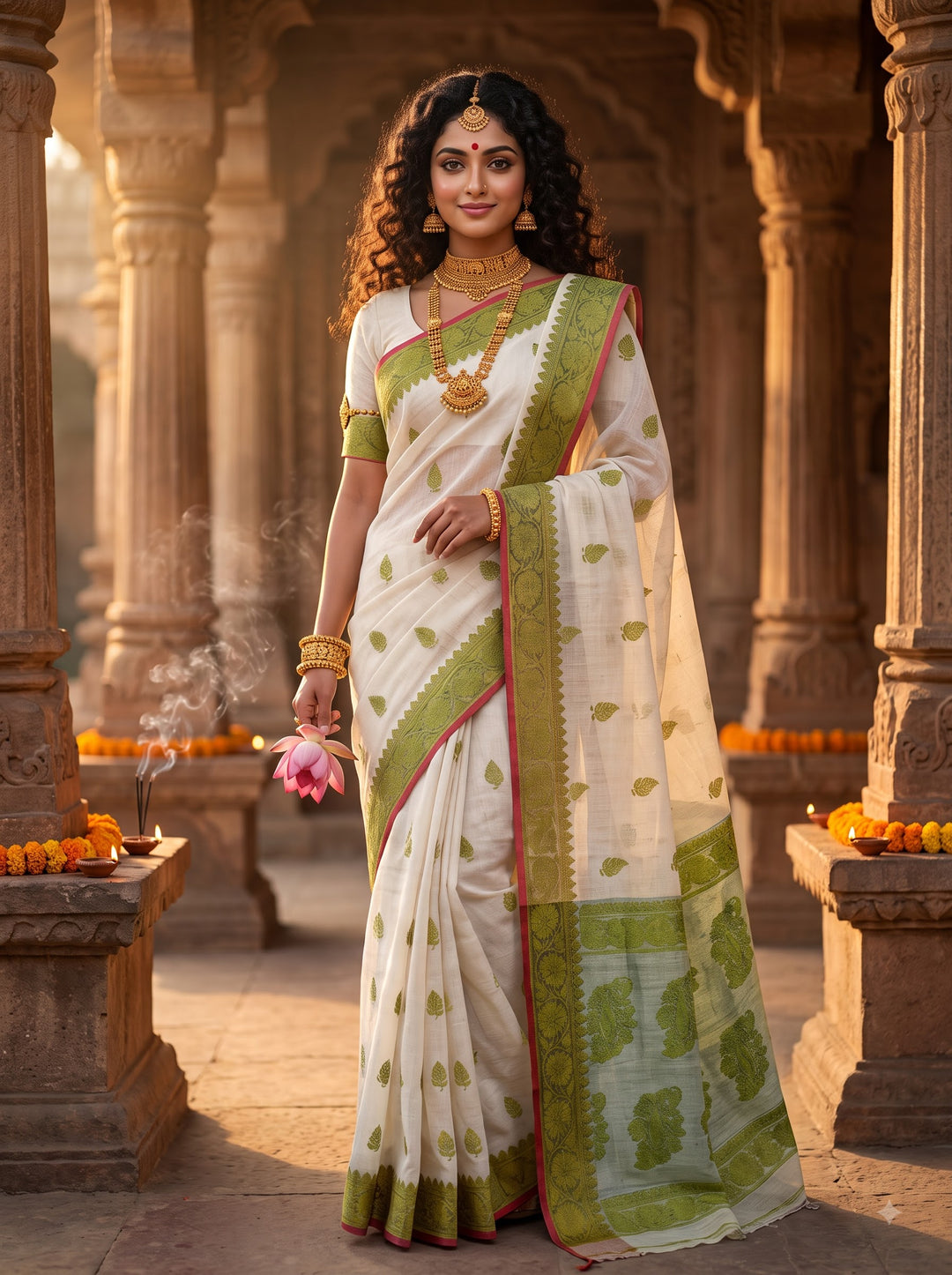 Aabheri Soft Jamdani Saree with Contrast Pallu
