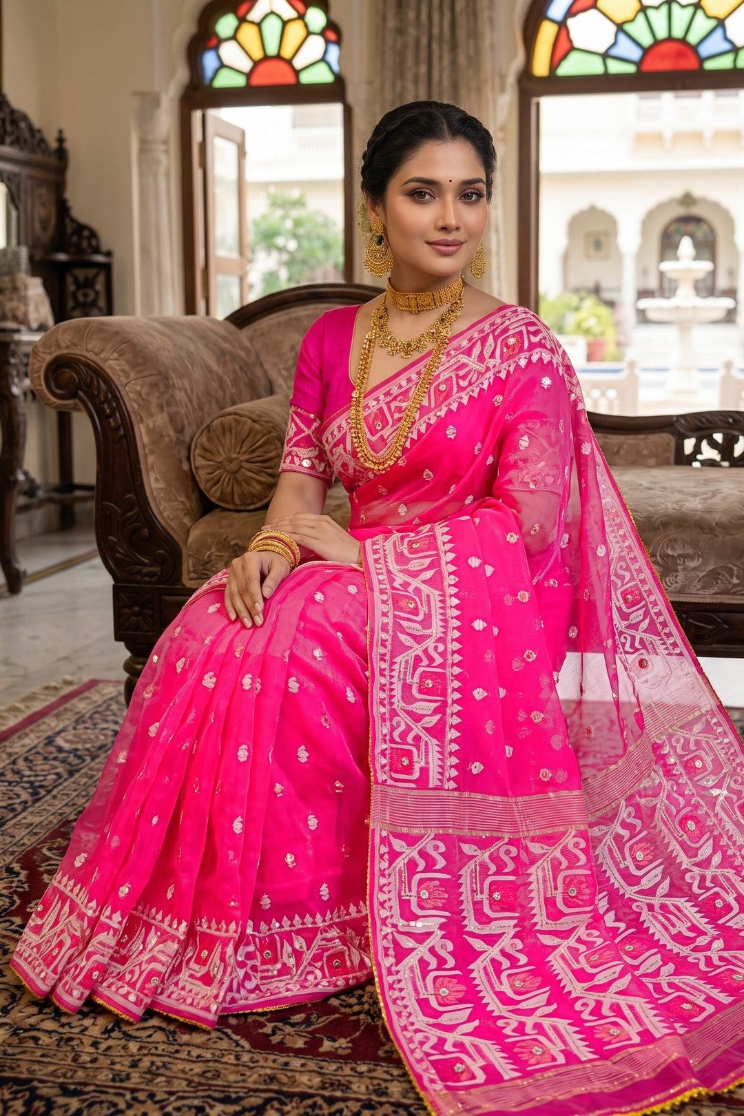 Sonar Alo  Katdana Jamdani Saree(Dark Golapi)