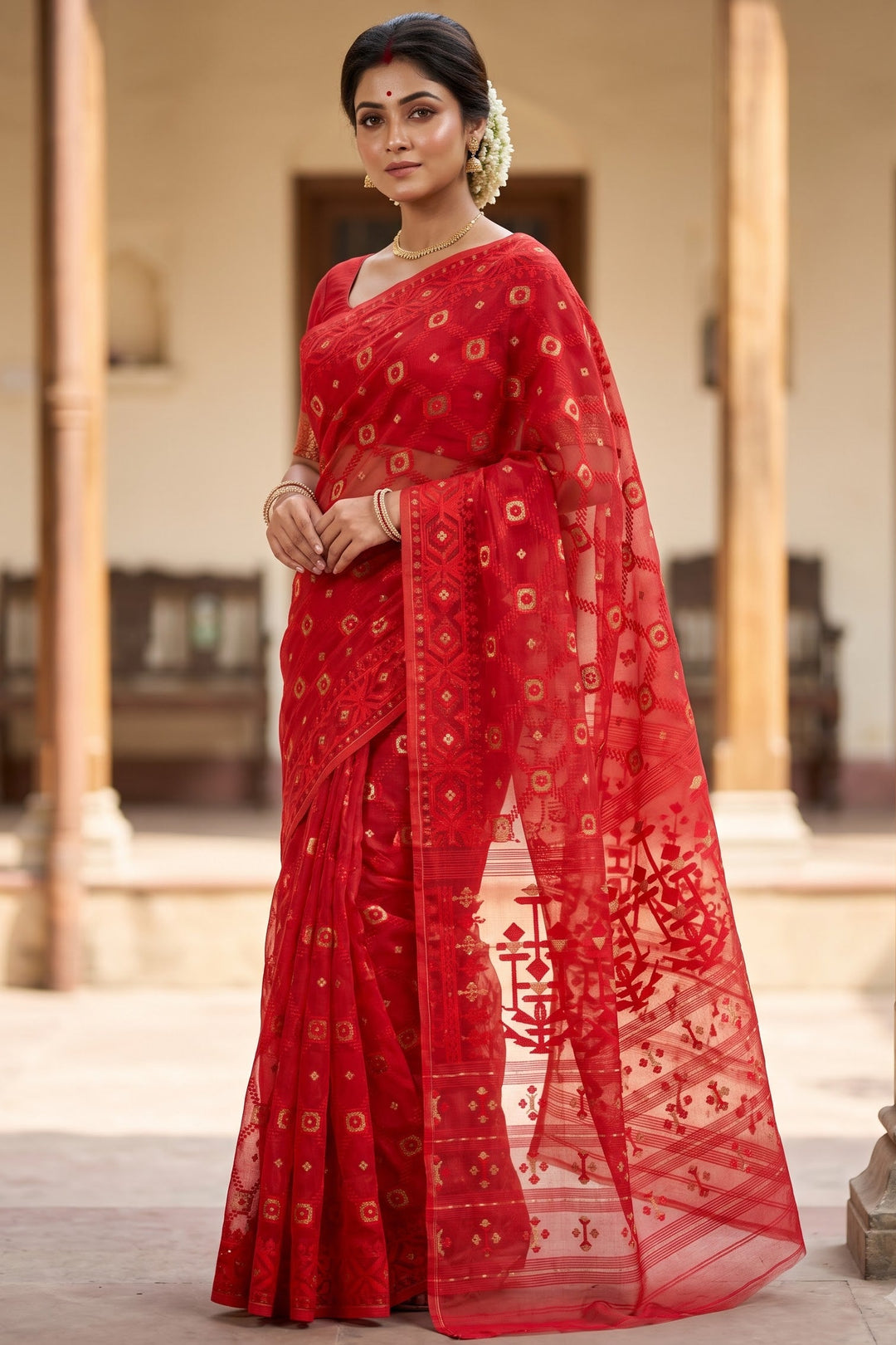 Pujar Shaj Bengal Jamdani Saree