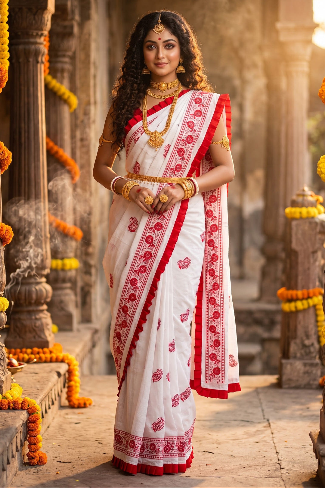 Devi Darshan Khadi Cotton Embroidered Saree