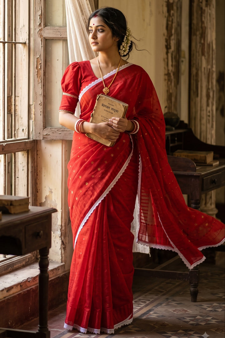 Binodini Bengal Jamdani Saree(Red)