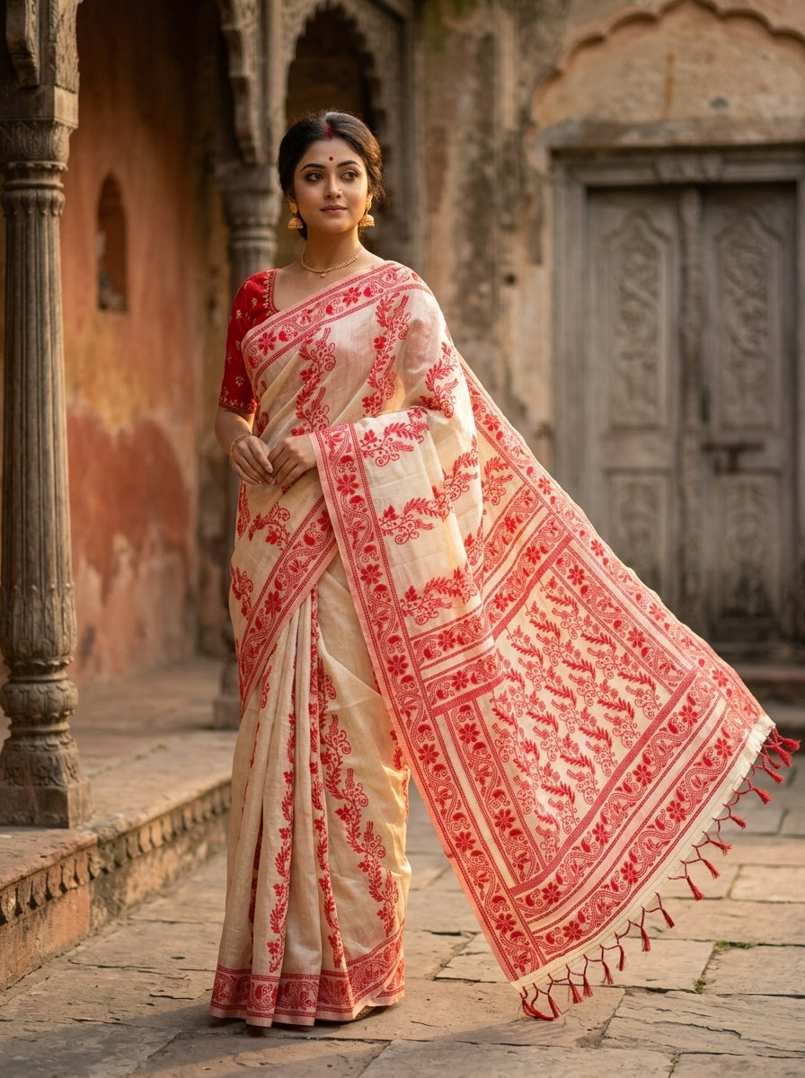Raktarekha Semi Tussar Embroidered Saree