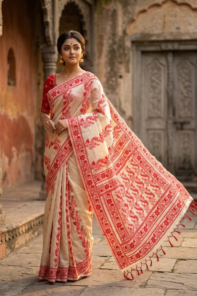 Raktarekha Semi Tussar Embroidered Saree