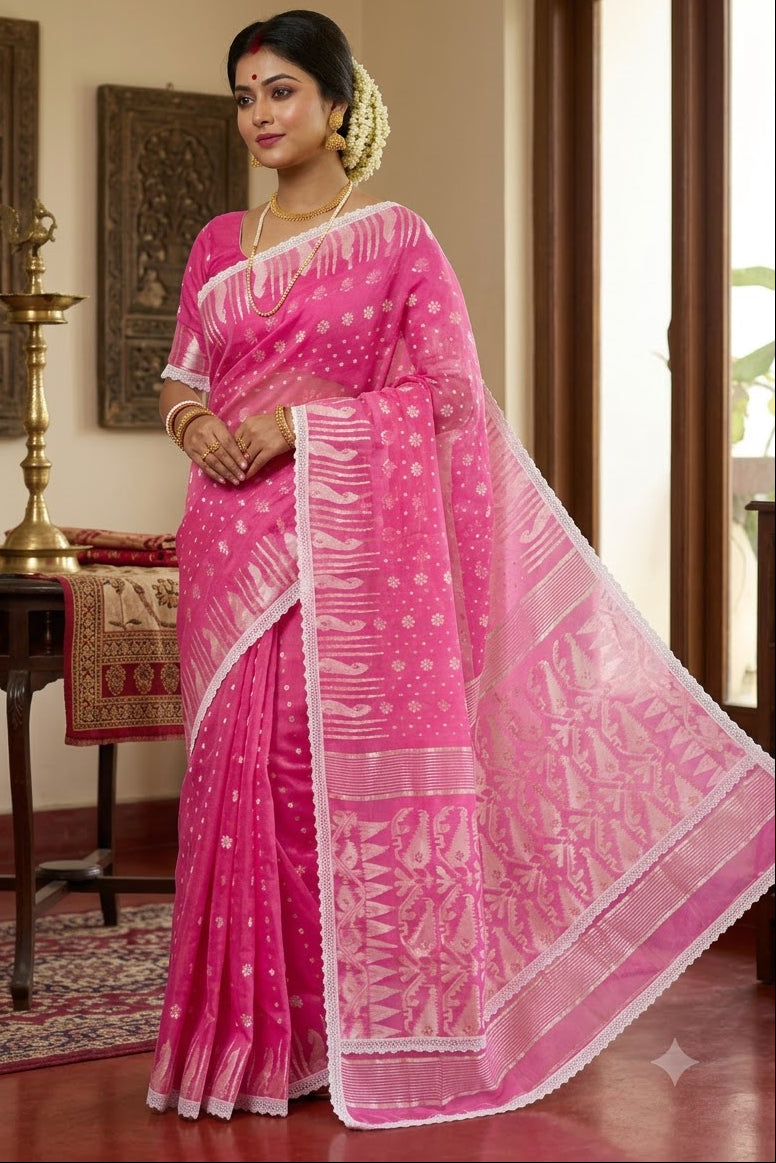 Binodini Bengal Jamdani Saree(Pink)