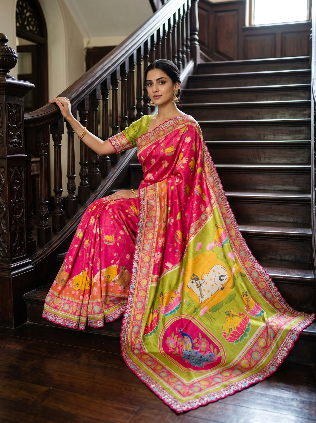 ✨ Madhabh Maya Premium Soft Dola Crepe Kalamkari Silk Saree ✨