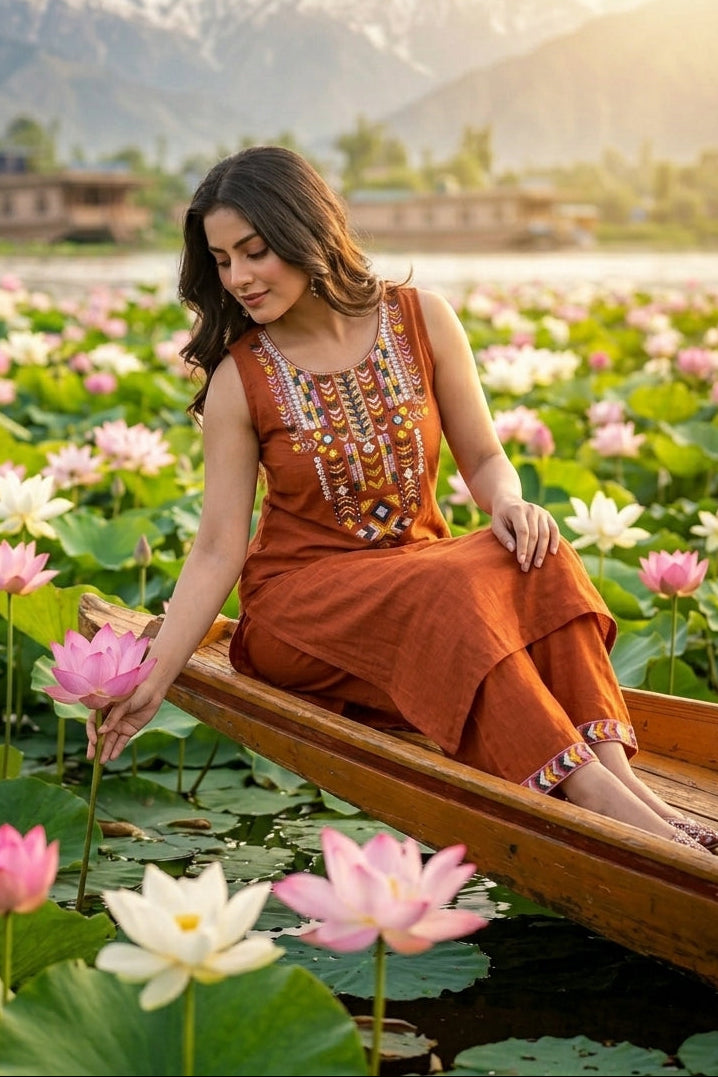 Ocean Bloom Cotton Kurti Set