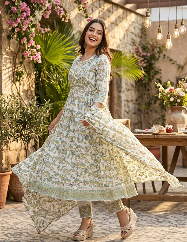 Occasional Bliss Jaipuri Kurti Set(Yellow Tone)