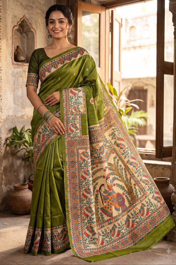 The Folk Canvas Ghicha Tussar Silk Saree