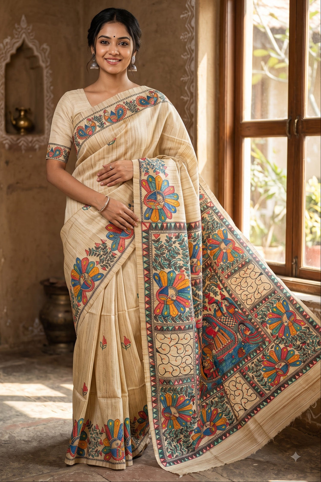 The Folk Canvas Ghicha Tussar Silk Saree