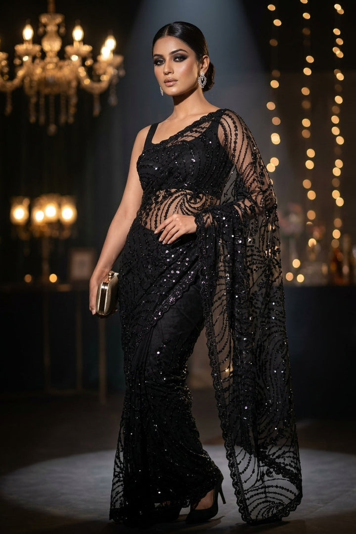 Dilruba Crimson Designer Net Saree