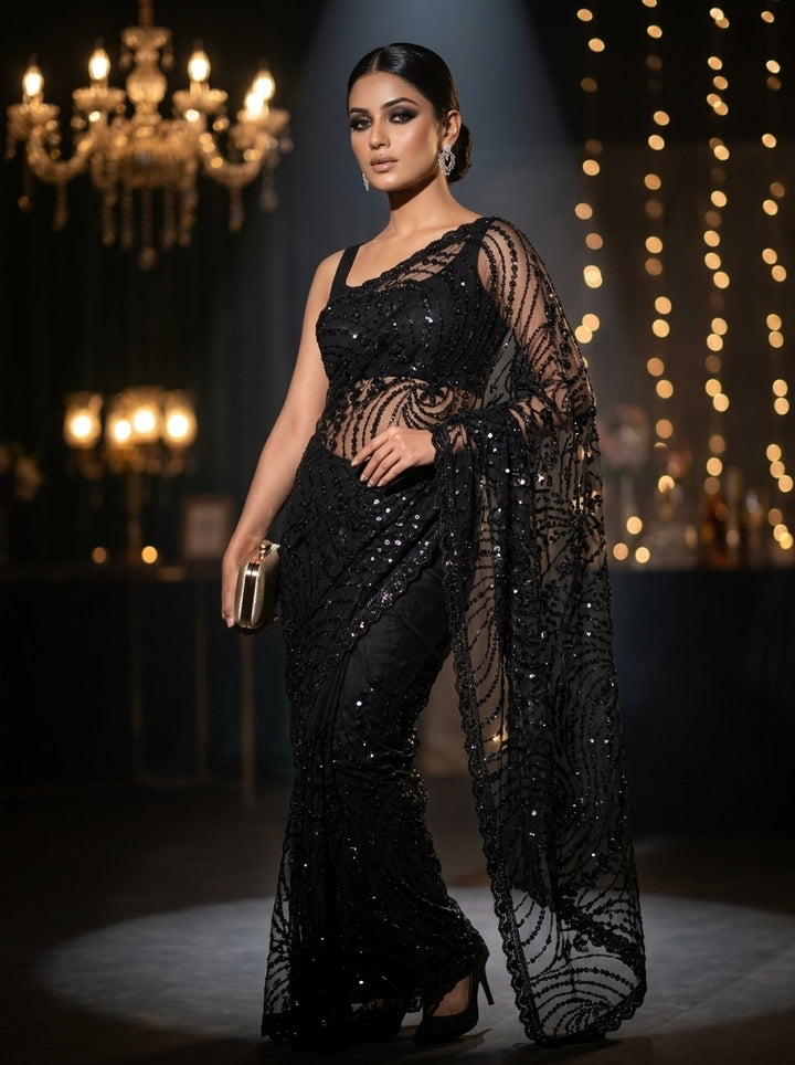 Dilruba Crimson Designer Net Saree