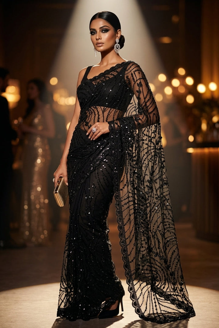 Dilruba Crimson Designer Net Saree
