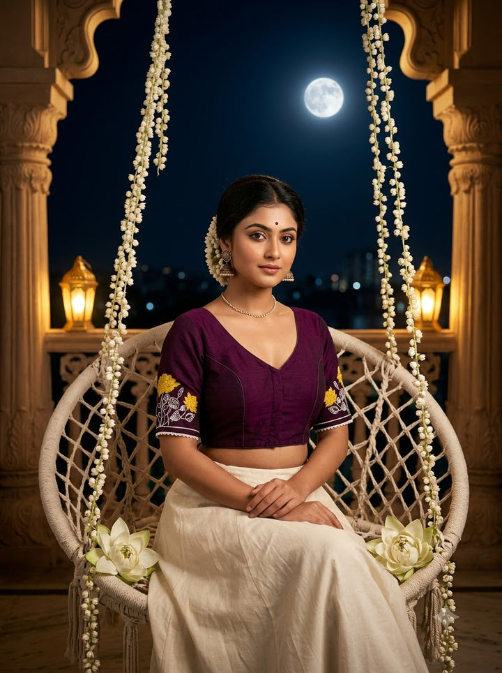Lotus Of Peace Vichitra Silk Embroidery Blouse