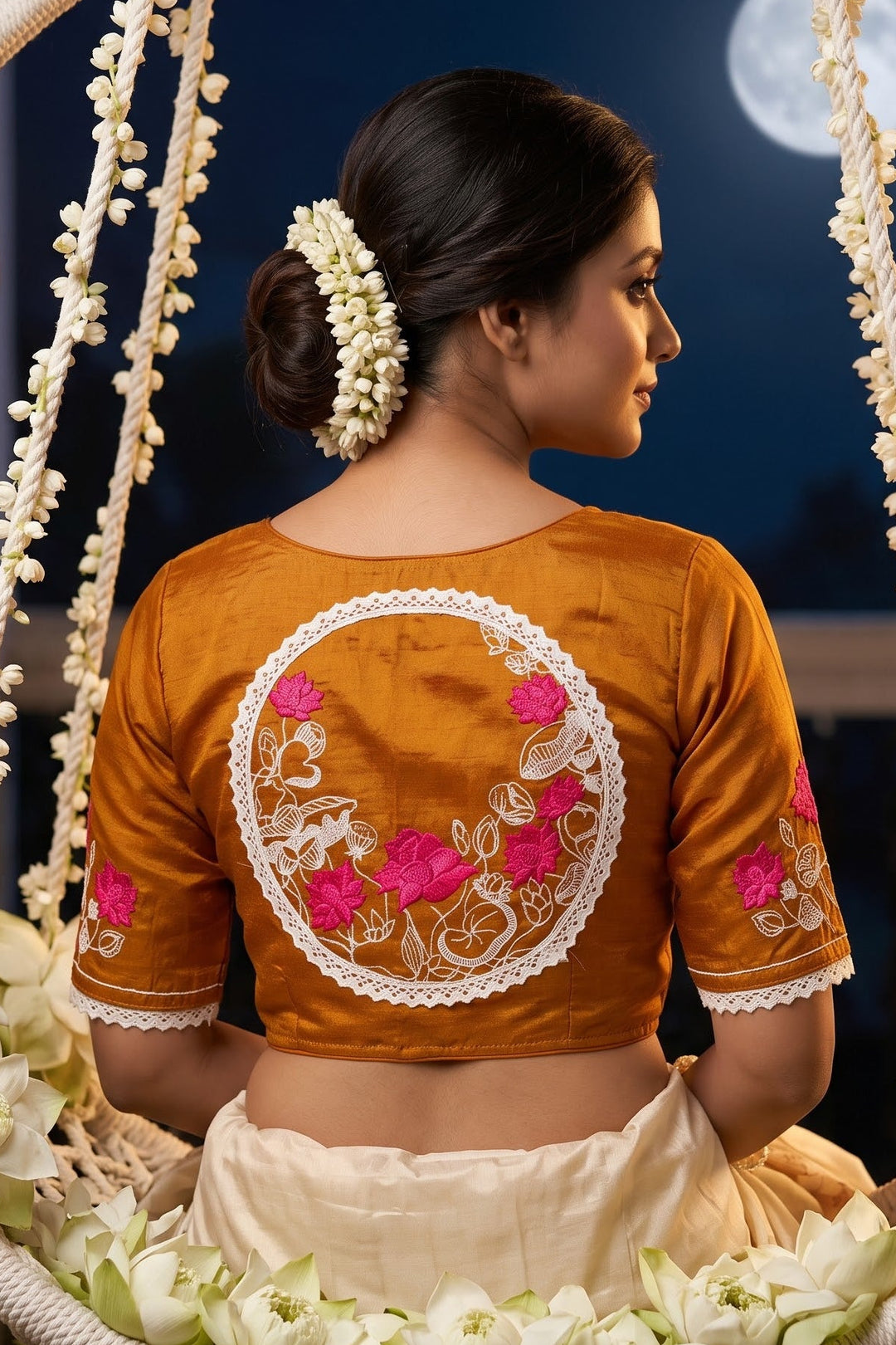Lotus Of Peace Vichitra Silk Embroidery Blouse