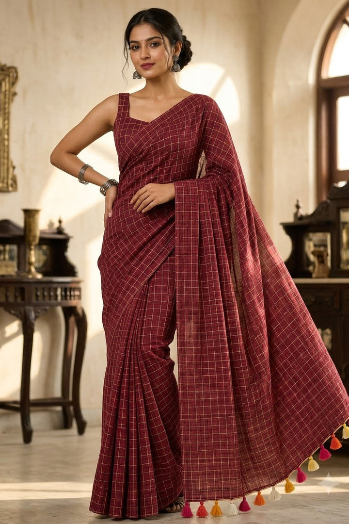 Aabha Checks – Mul Cotton Saree