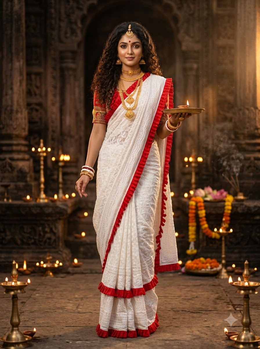 Durgatinashini Hakoba Designer Saree(Off white)