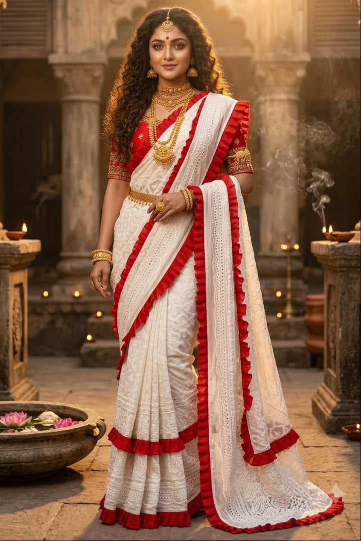 Durgatinashini Hakoba Designer Saree(Off white)