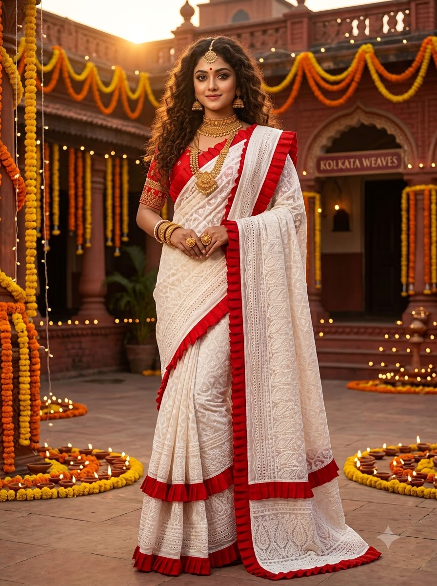 Durgatinashini Hakoba Designer Saree(Off white)