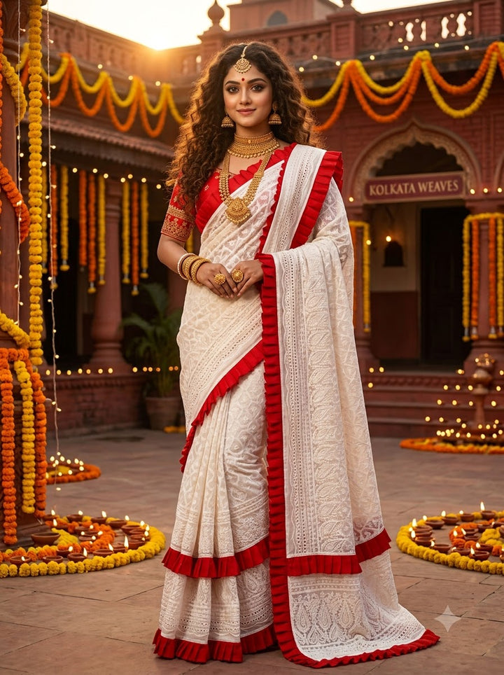 Durgatinashini Hakoba Designer Saree(Off white)