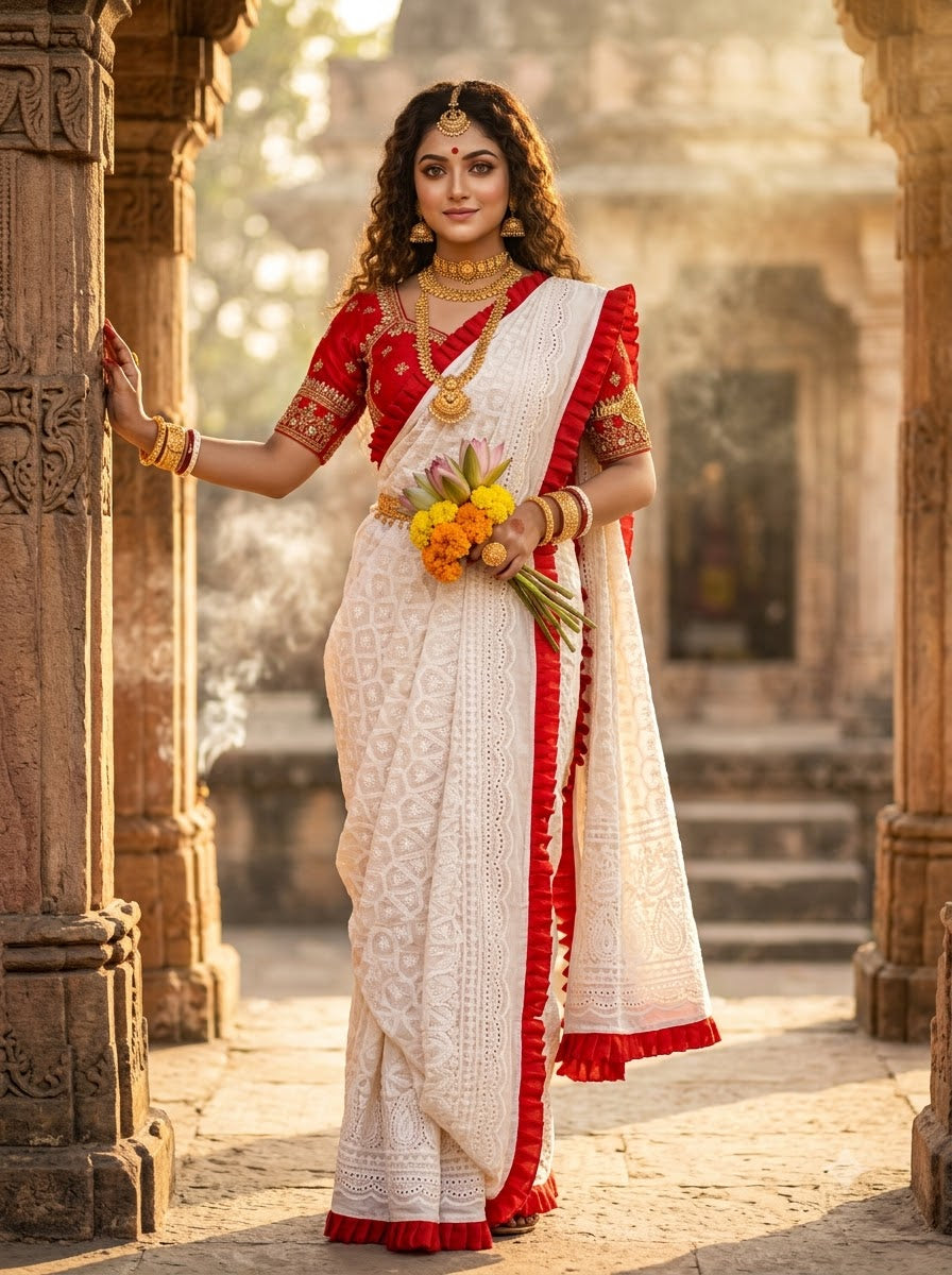 Durgatinashini Hakoba Designer Saree(Off white)