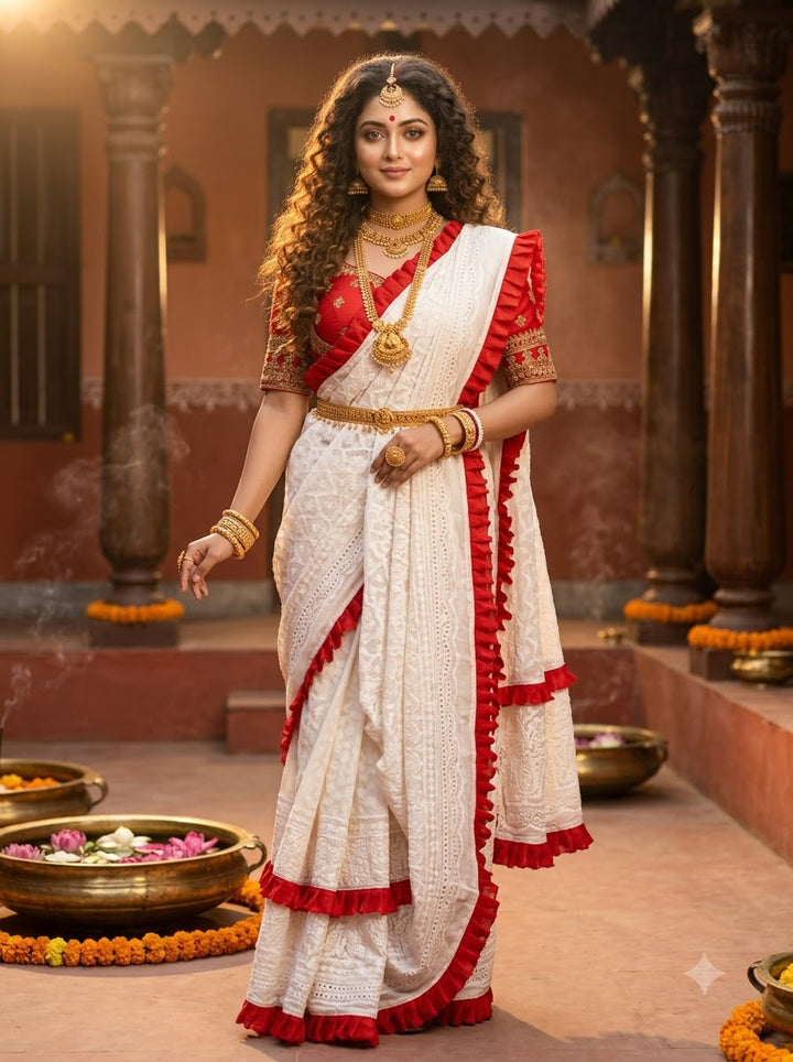 Durgatinashini Hakoba Designer Saree(Off white)