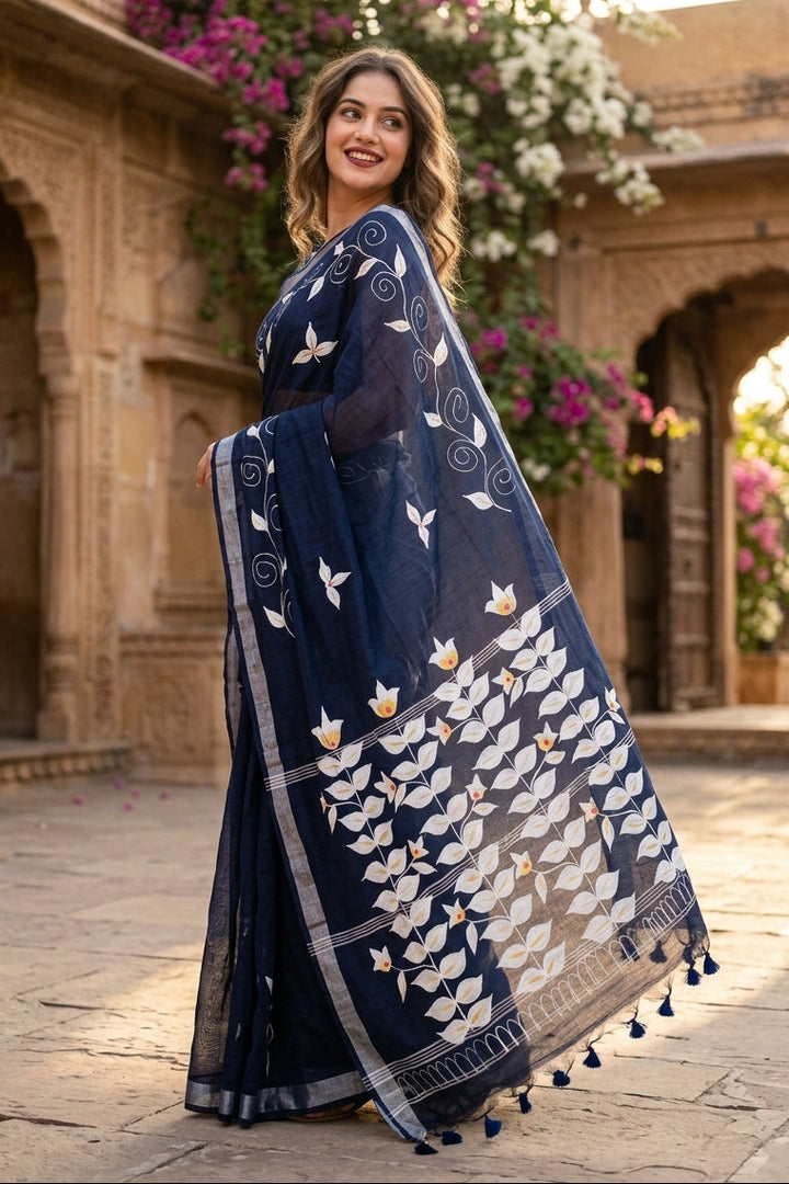 Mudrika Weave Hand Painted Cotton Saree