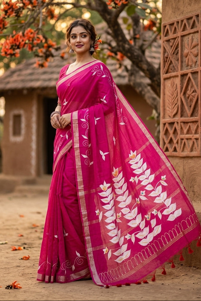 Mudrika Weave Hand Painted Cotton Saree