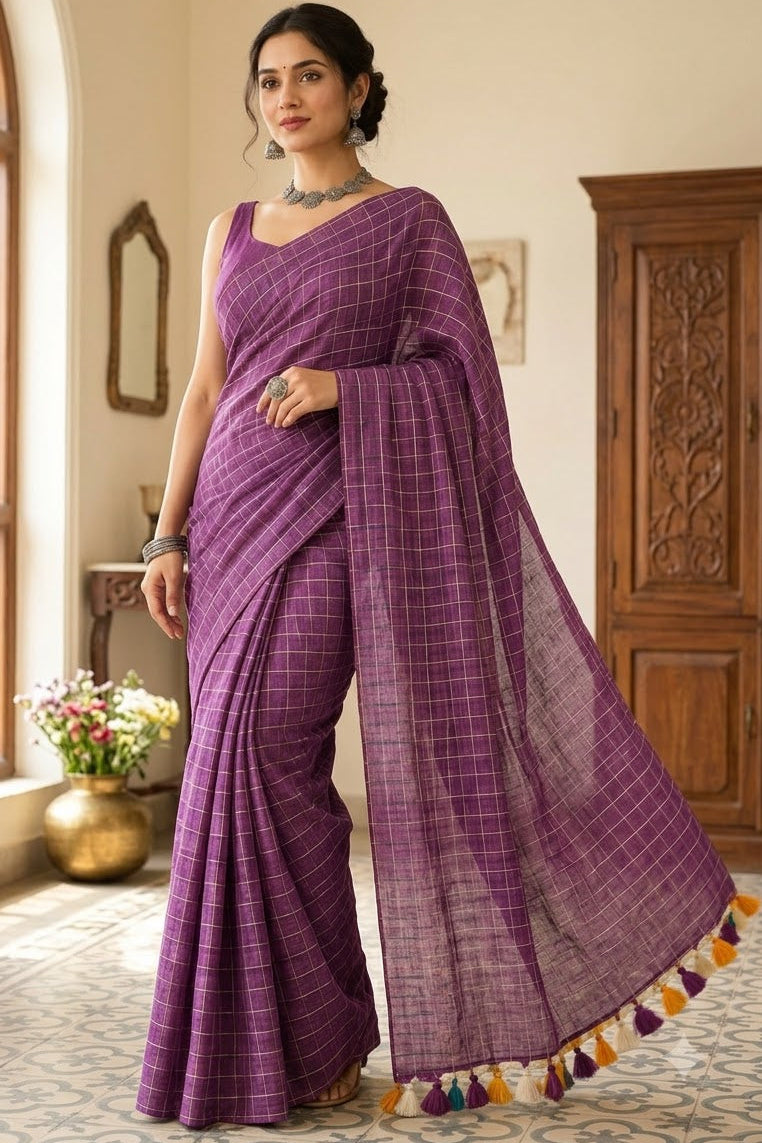Aabha Checks – Mul Cotton Saree