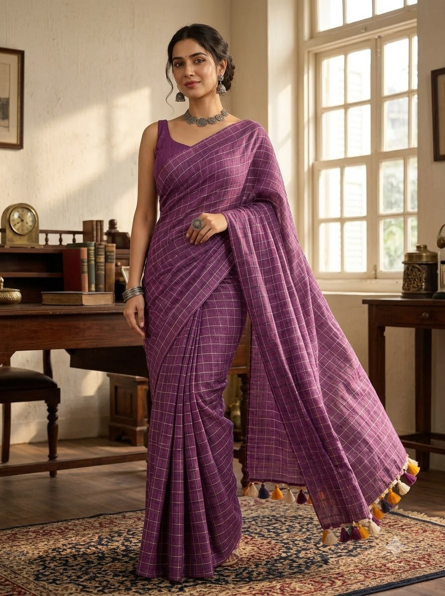 Aabha Checks – Mul Cotton Saree