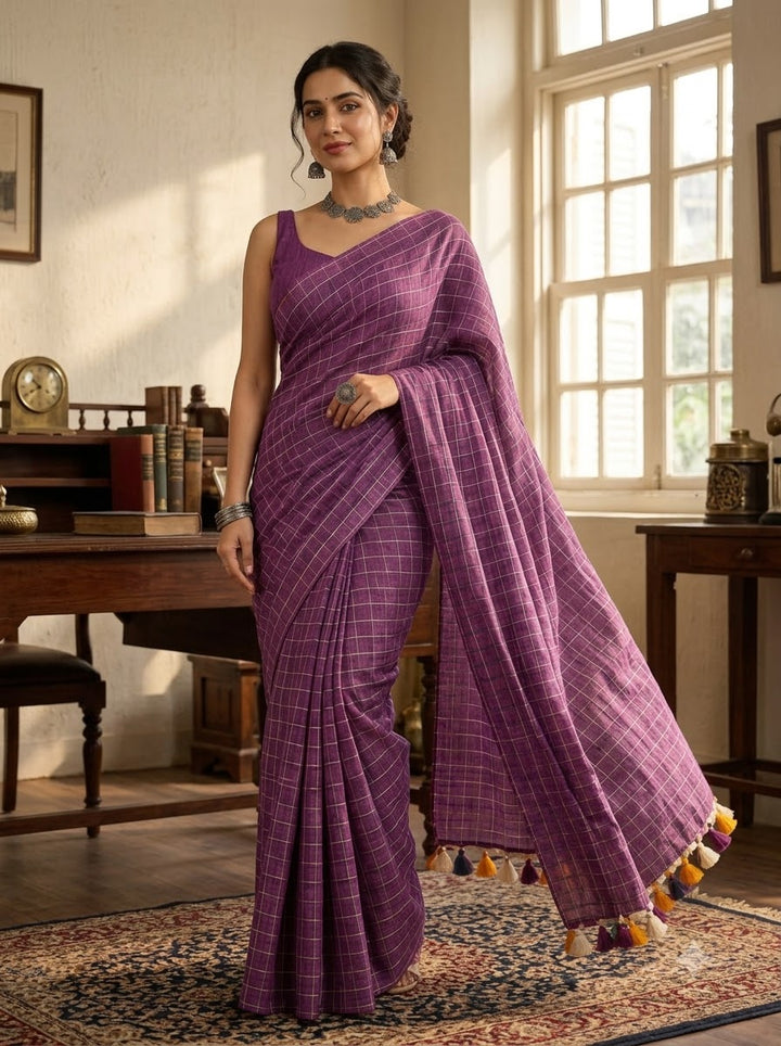 Aabha Checks – Mul Cotton Saree