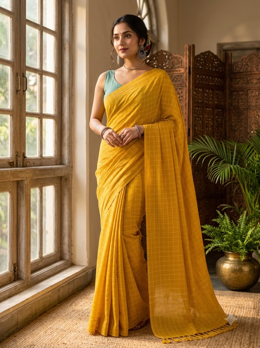 Aabha Checks – Mul Cotton Saree