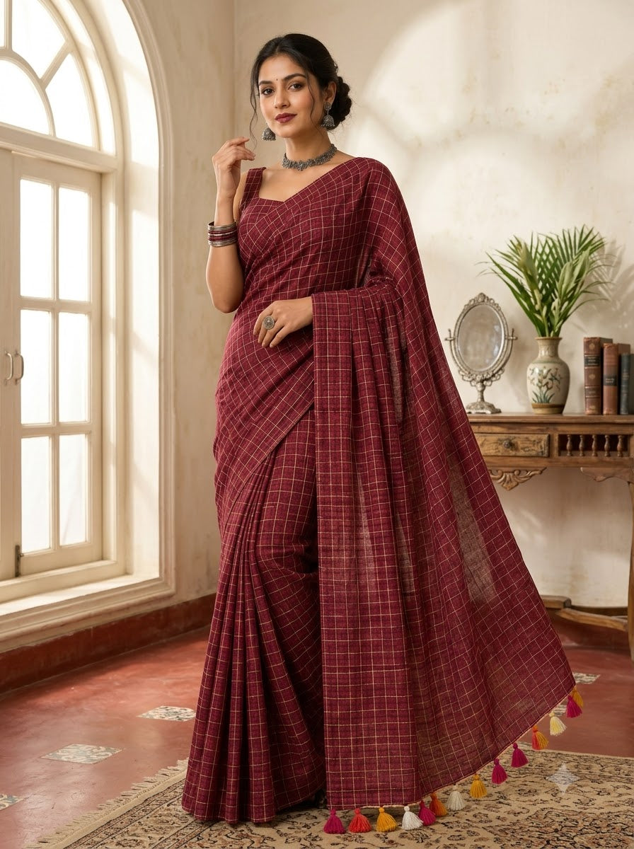 Aabha Checks – Mul Cotton Saree