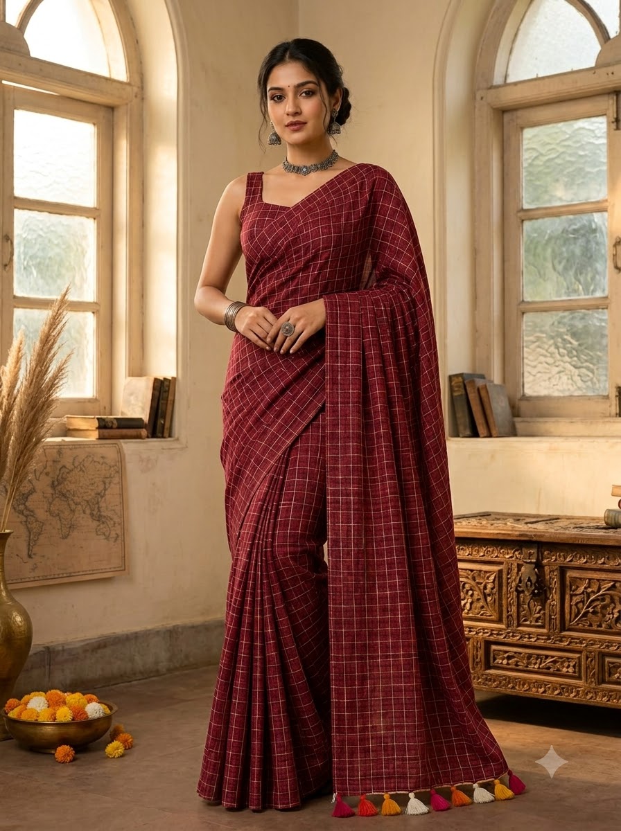 Aabha Checks – Mul Cotton Saree