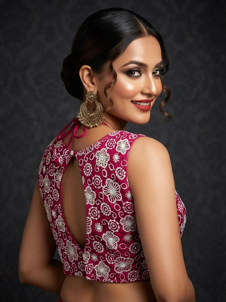 The Glam Edit Vichitra Silk Embroidered Blouse