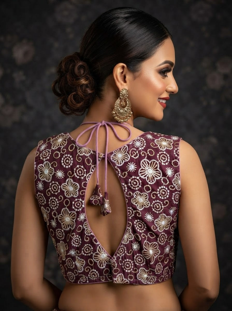 The Glam Edit Vichitra Silk Embroidered Blouse