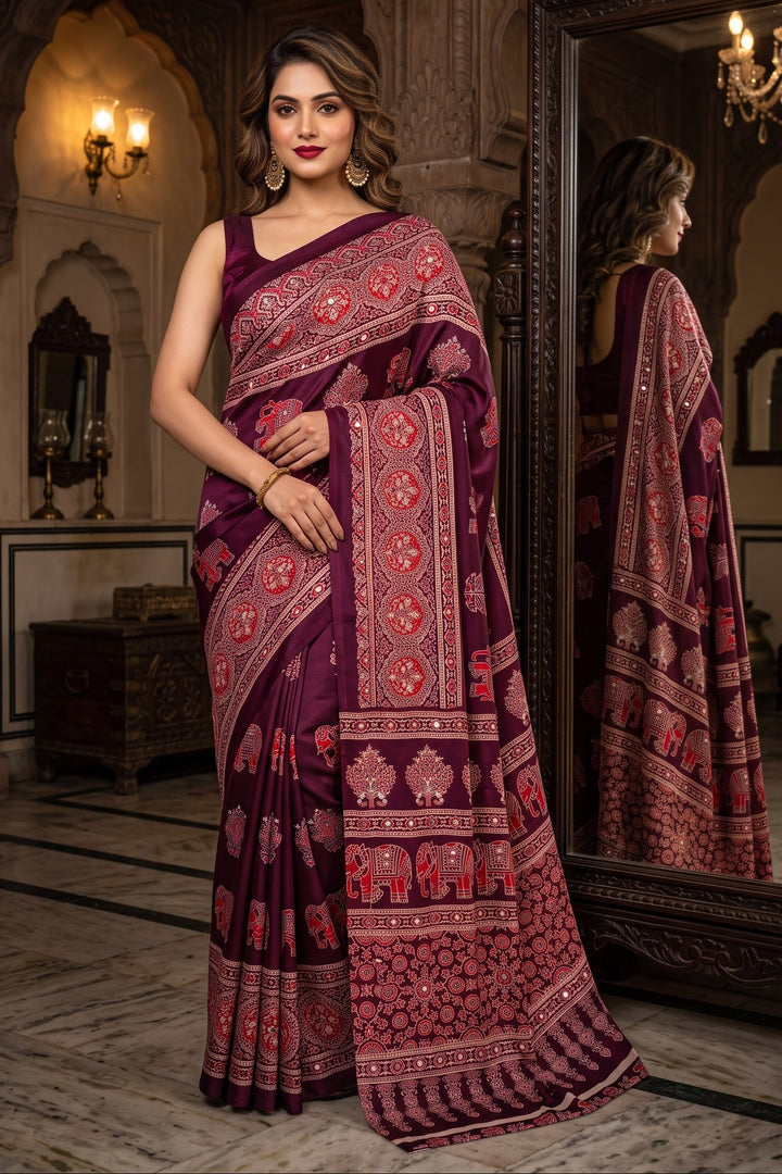 Pretty Obsession Modal Silk Saree With Mirror Work