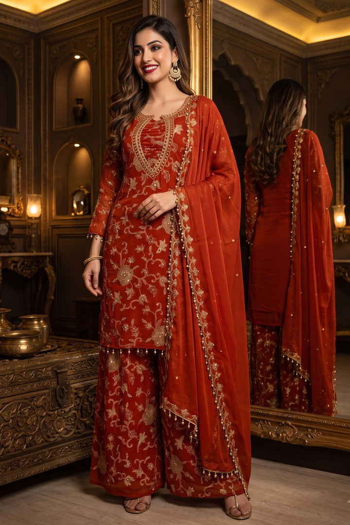 Ruby Dynasty – Embroidered Mirror Work Kurti Set