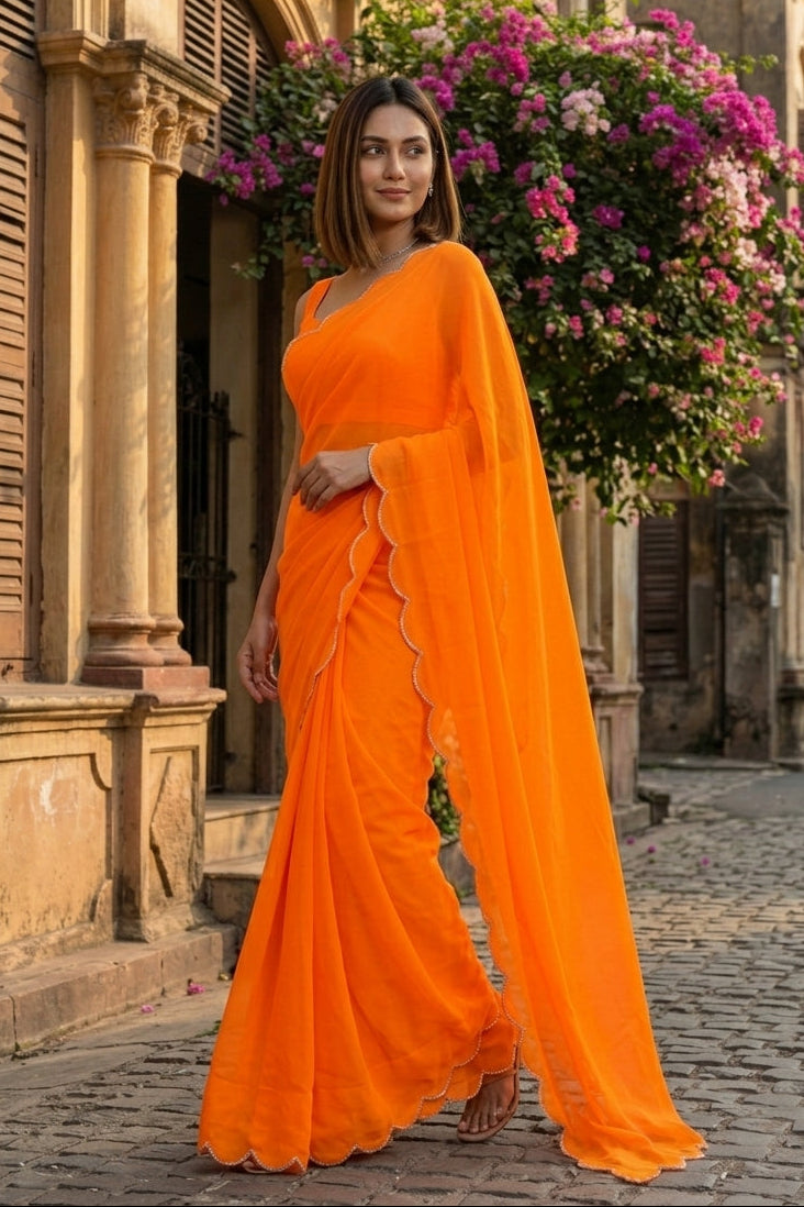 Tangerine Twist Chiffon Saree